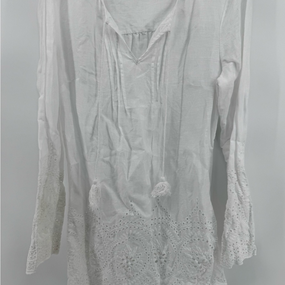 Chic White Women's Line. Swim Coverup with Lace Detailing